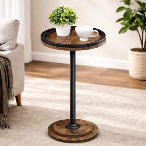 Rustic Round Side Table, Small Pedestal Accent Table, Farmhouse Style Home Furniture