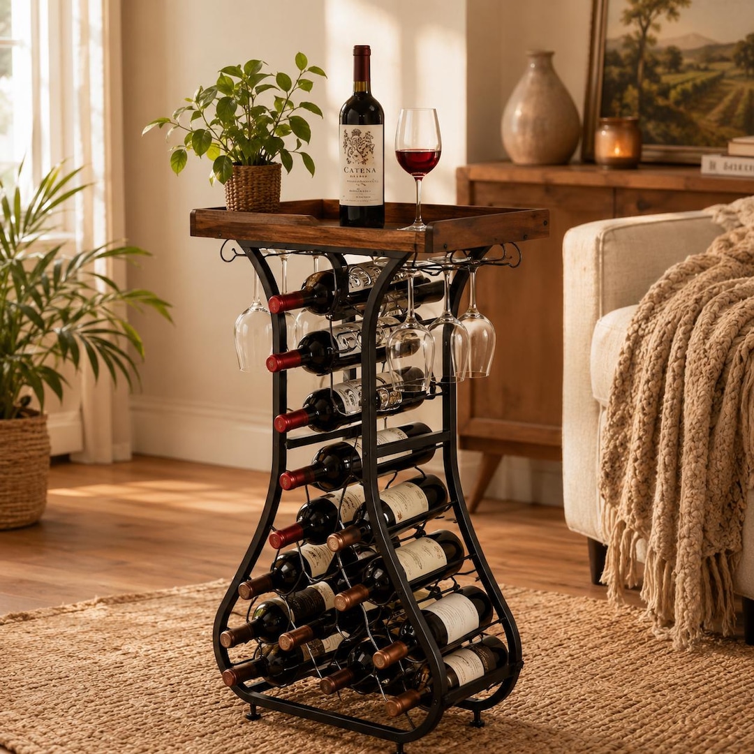 Freestanding Wine Rack Bar Table With Glass Holder - Etsy