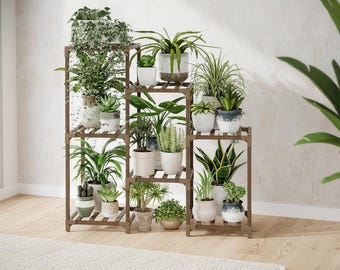 Wood Plant Stand Indoor Outdoor 3 Tier Ladder Shelf