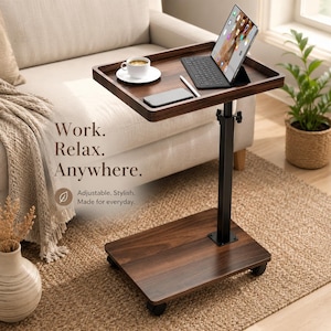 Adjustable C Table with Wheels, Swivel Side Table