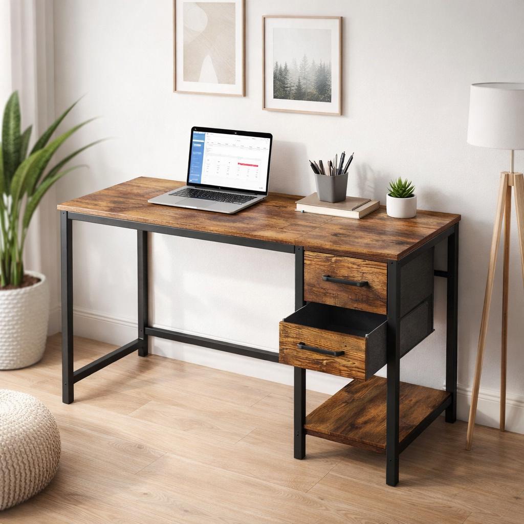 Modern 40-inch Computer Desk, Light Brown Wood, Home Office With ...