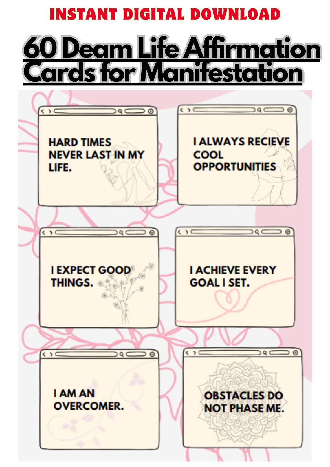Printable Affirmation Card Deck for Manifesting Dream Life - Etsy