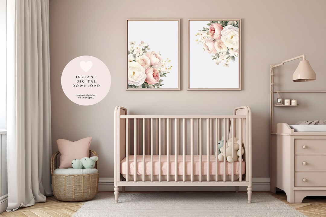 Vintage Blush Watercolor Floral Printable Wall Art for Baby Nursery or ...