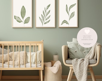Aquarell Greenery Wall Art - Set aus 3 druckbaren Dateien | Modernes Wohndekor
