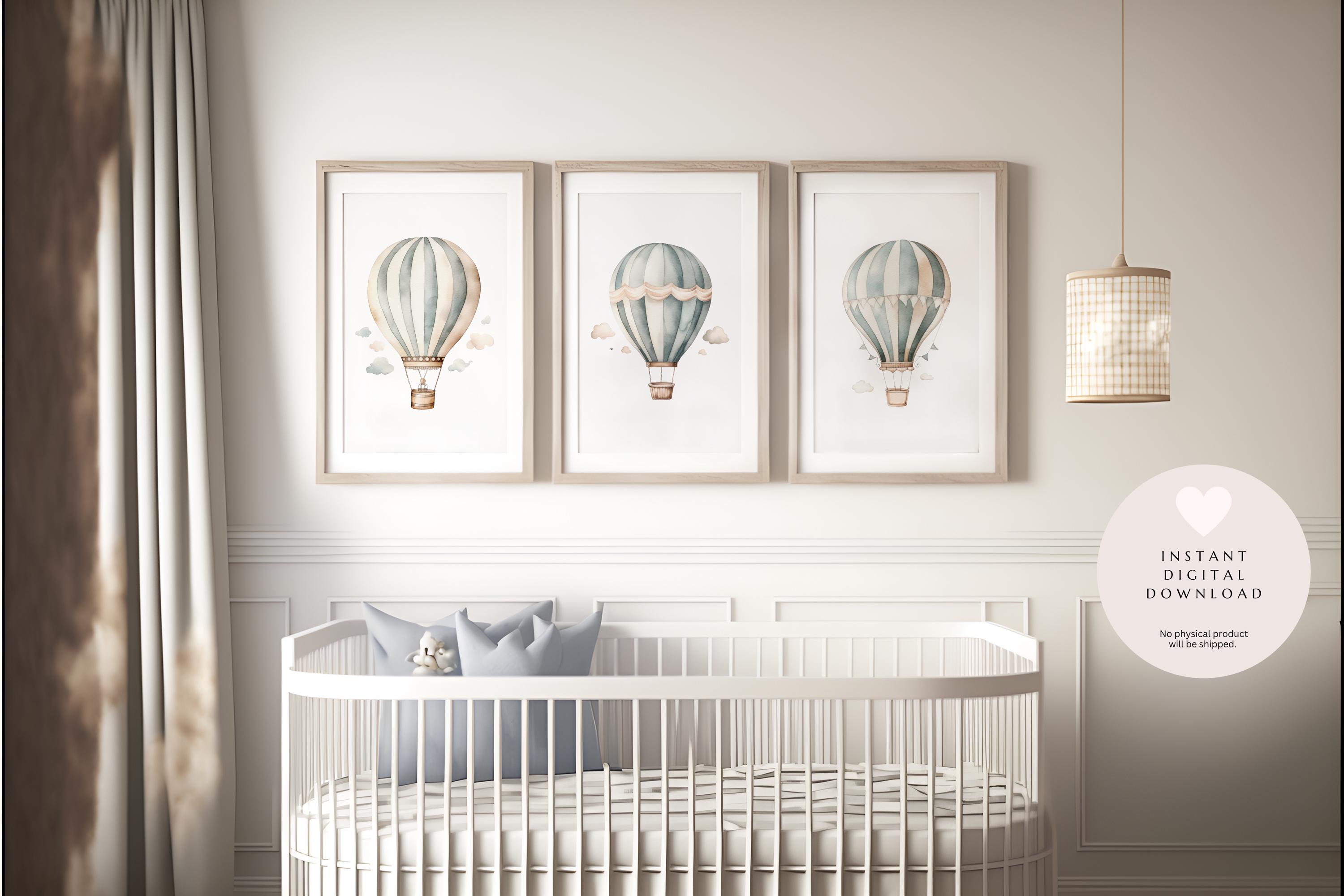 Set of 3 Vintage Hot Air Balloon Prints | Printable Wall Art | Baby ...