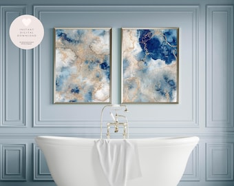 Blue and Gold Abstract Printable Wall Art | Modern Floral Wall Decor (Digital Download)