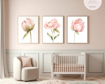 Peony Flower Prints Set of 3 Printable Wall Art| Floral Watercolor Art (Digital Download)