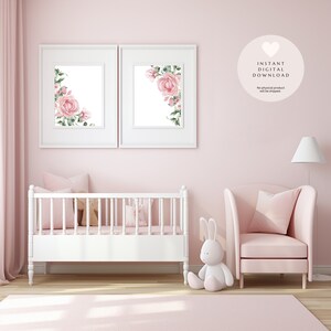 Set of 2 Pink Pastel Watercolor Floral Printable Wall Art Files | Baby Girl Nursery Decor | Pink Floral Home Decor