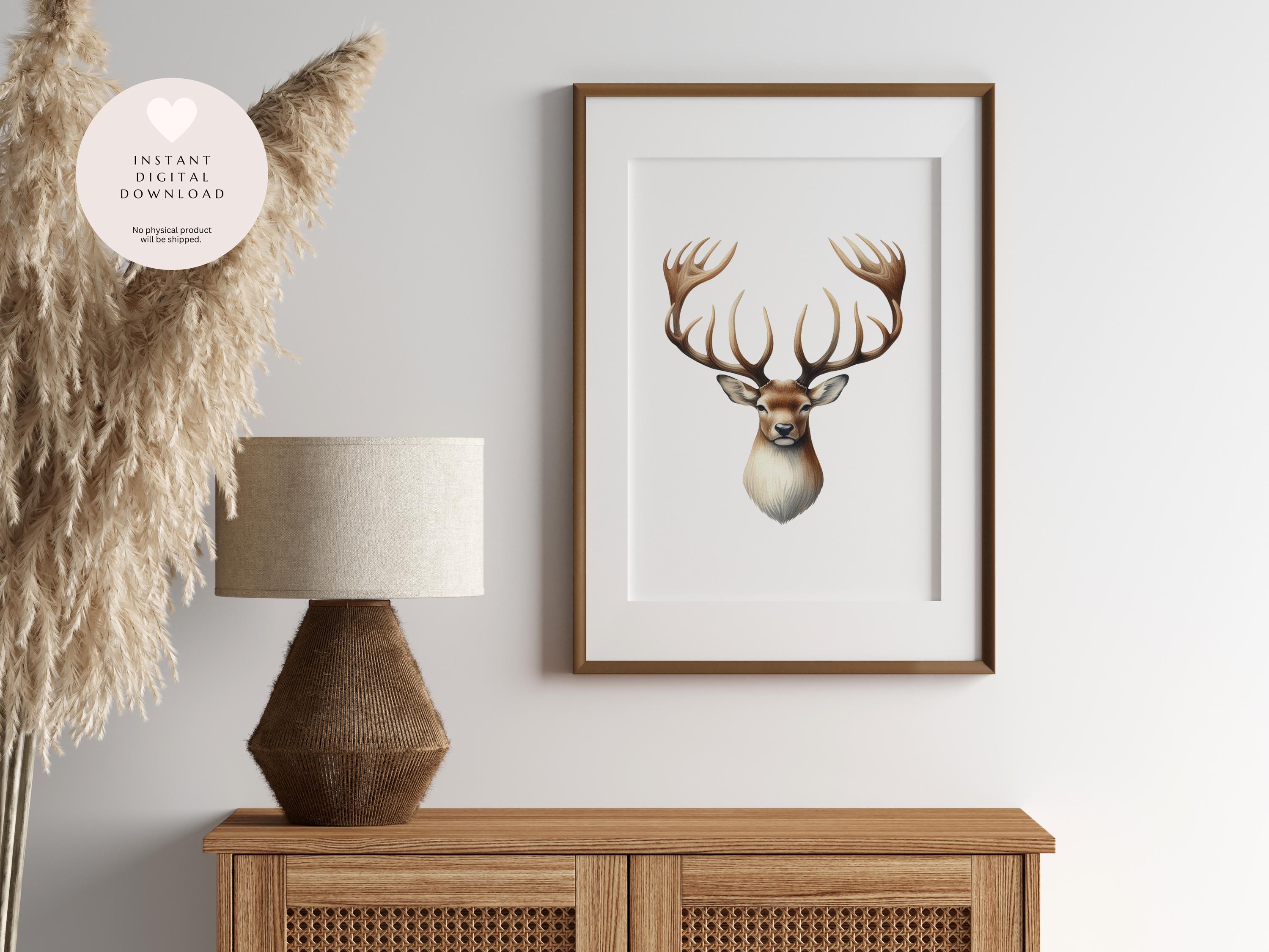 Rustic Deer With Antlers Wall Art for Home Decor | Hunting Themed Baby ...