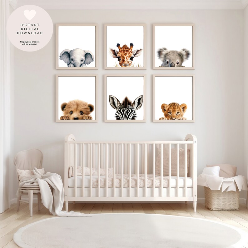 Set of 6 Baby Nursery Wall Art Prints | Peeking Animal Wall Art ...