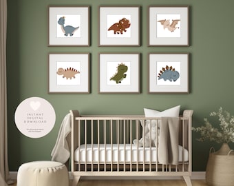 Adorable Set of 6 Boho Dinosaur Printables for Baby Nursery or Child's Room | Printable Wall Art