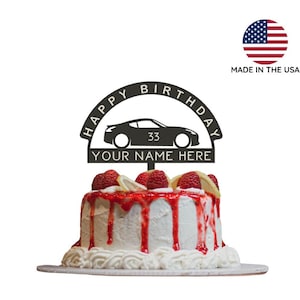 Topo de bolo de aniversário | Topo de bolo 370Z | Topo de bolo personalizado | topper de carro temático de carro | topper de bolo de aniversário de carro