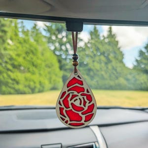 Natuurlijke boho auto luchtverfrisser - ROSE, etherische olie diffuser, eco-decor, auto hangende diffuser, roos decor, autoverse producten
