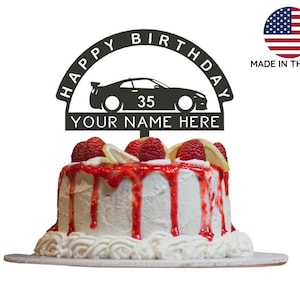 Topo de bolo de aniversário | Topo de bolo GTR R35 | Topo de bolo personalizado | topper de carro temático de carro | topper de bolo de aniversário de carro