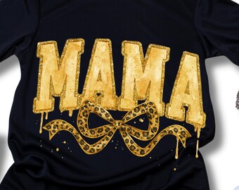 Gold MOM PNG | Leopard Bow Mama Shirt Design | Glitter Drip Mom Sublimation | Mother's Day Clipart | Mom Life PNG Digital Download