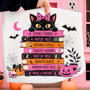 Black Cat Book Stack PNG, Halloween Book Lover PNG, Spooky Reading Cat, Witchy Books PNG, Librarian Gift, Bookworm Sublimation Design