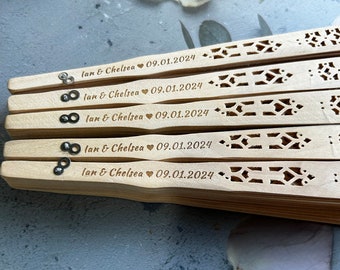 10 Personalized Wedding Fans: Engraved Wooden Bridal Party Favors