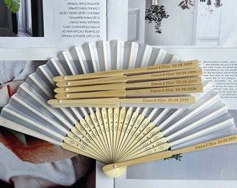 Personalized Silk Wedding Fan with Bag: Engraved Bridal Favor