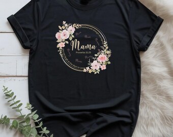 Camiseta con corona floral de mamá y Proverbios 31:25 / Regalo vintage y cómodo para el Día de la Madre