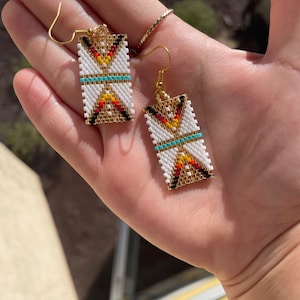 Fire Color Brick Stitch Earrings