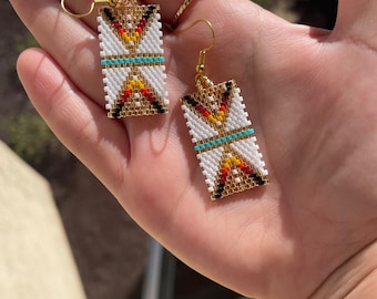 Fire Color Brick Stitch Earrings