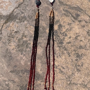 Long Heart Shell Beaded Earrings with Dentalium