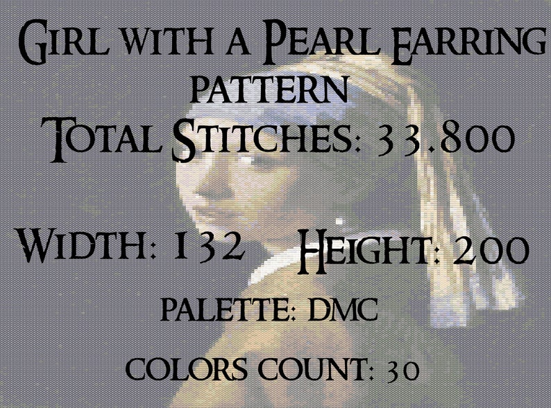Girl With a Pearl Earring Cross Stitch Pattern PDF Instant Etsy