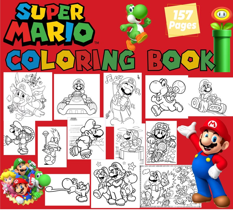 Super Mario Jumbo Coloring Book 157 Pages Kids & Adult Art - Etsy UK