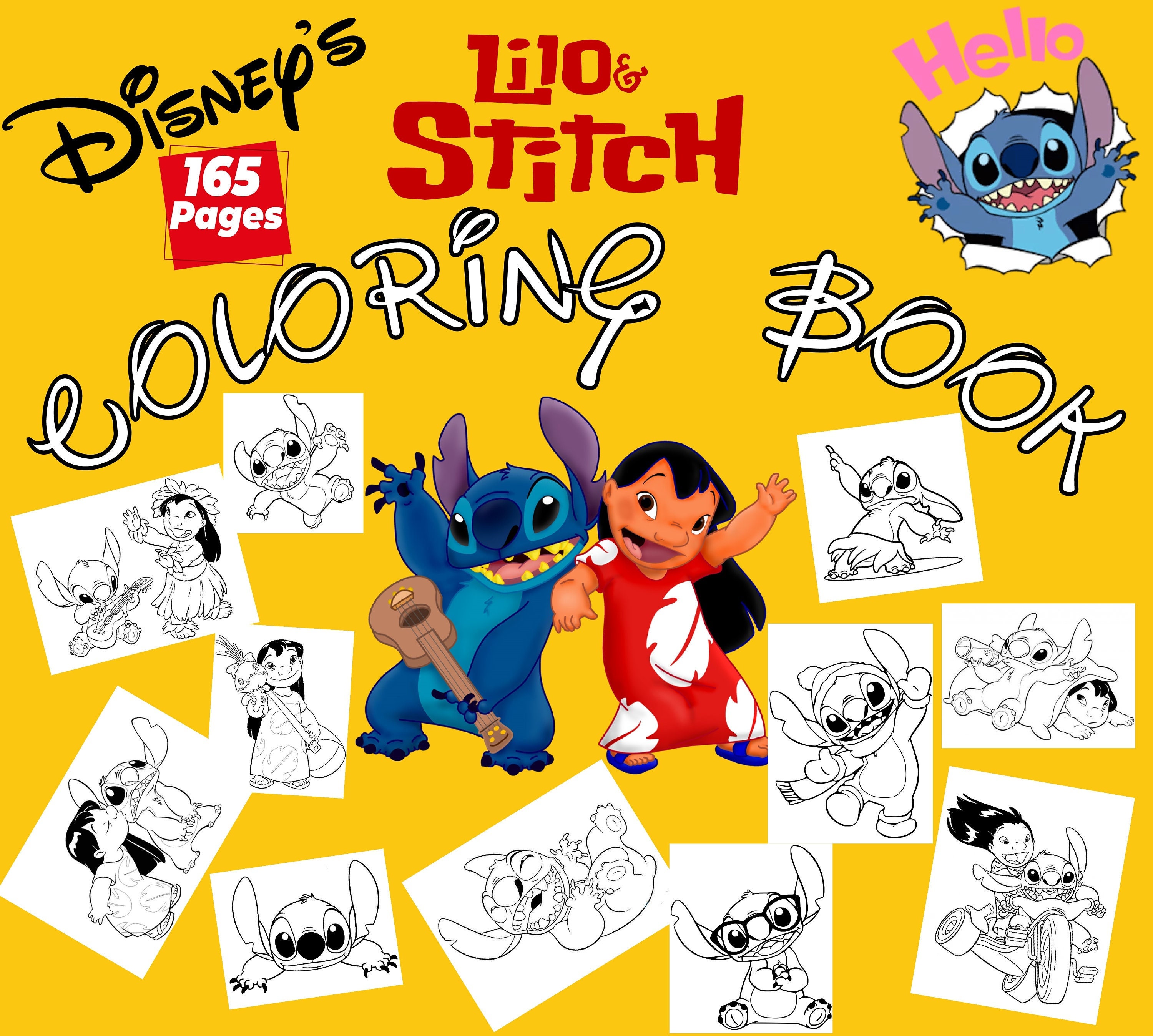 Lilo e Stitch (Disney) com o texto Ohana - Retornar à infância - Coloring  Pages for Adults