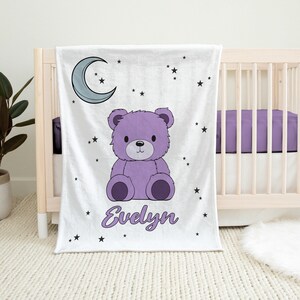 Teddy Bear Custom Baby Blanket Boho Nursery Baby Stroller Blanket Personalized Name Soft Cozy Snuggle Blanket