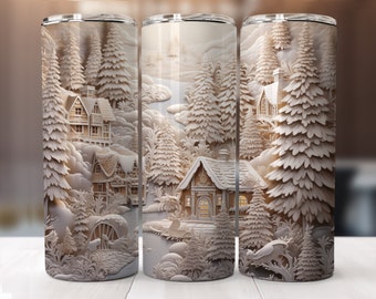 Embossed Woodland Snow Scene, 3D Christmas Tumbler Wrap, Sublimation, 20 oz Skinny Tumbler Sublimation Design DIGITAL DOWNLOAD ONLY