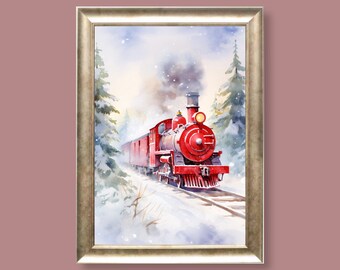 Christmas Train Print, Christmas Decor, Christmas Printable, Christmas Prints, Christmas Wall Art, Rustic Holiday Decor, Vintage Xmas