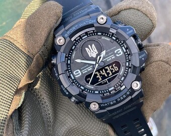 Ukrainian Military watches with a trident, men's watches, watches with an alarm clock Army, sports watches