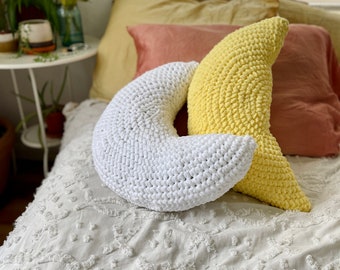 Crocheted Crescent Moon Pillow