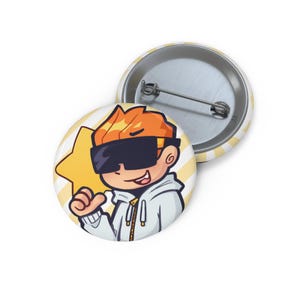 May include: A cartoon character with orange hair, wearing sunglasses and a white hoodie, holding a yellow star. The character is smiling and has a happy expression. The background is a yellow and white striped pattern.
