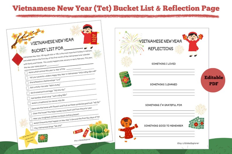Vietnamese New Year tet Bucket List & Reflection Page Etsy