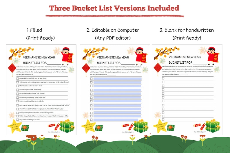 Vietnamese New Year tet Bucket List & Reflection Page Etsy