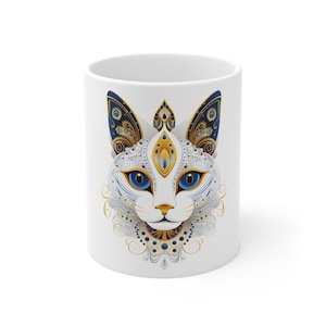 Stylish Ceramic Cat Mug with Unique Pattern, Great for Morning Coffee, Perfect Birthday Gift for Cat Lovers