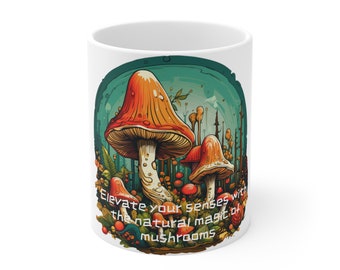 Hand-Painted Magic Mushroom Ceramic Mug, Natural Design