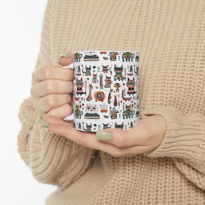 Stylish Ceramic Cat Mug with Unique Pattern, Great for Morning Coffee, Perfect Birthday Gift for Cat Lovers