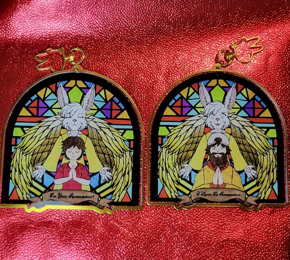 Angel Hare Gabby & Jonah Whitman Keychain Acrylic Charm Gold Edged 4" Double-Sided Analog Horror
