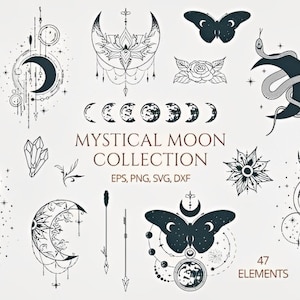 Hand Drawn Mystical Moon Collection Graphic Home Graphics Printable Illustrations Esoteric Tattoo SVG PNG EPS dxf jpeg