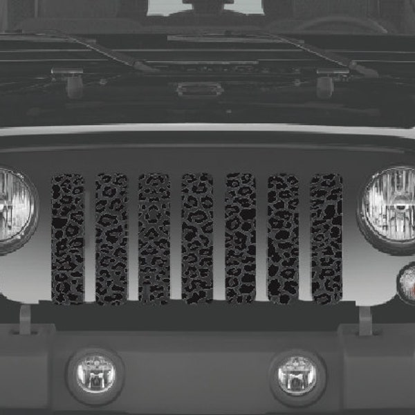 Dark Gray & Black Leopard Print Grille Insert for Wrangler or Gladiator 1976-2023 Cj Yj Tj Lj Jk Jku Jl Jlu Jt