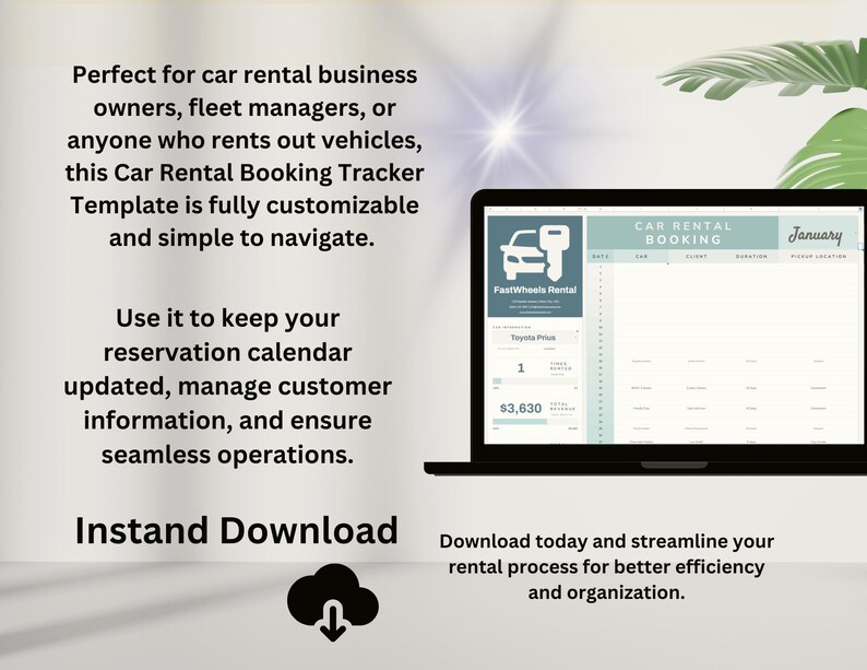 Car Rental Booking Tracker Template Google Sheets, Digital Download, Track Reservations