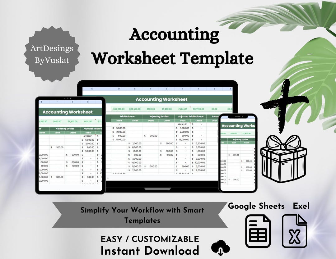 Accounting Worksheet Template Editable, Google Sheets, Digital Download ...
