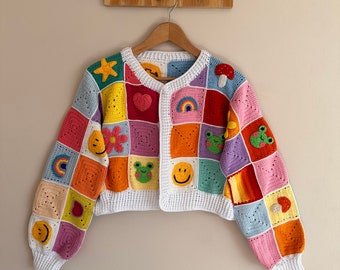 Crochet cardigan , colorful cardigan , patchwork crochet cardigan