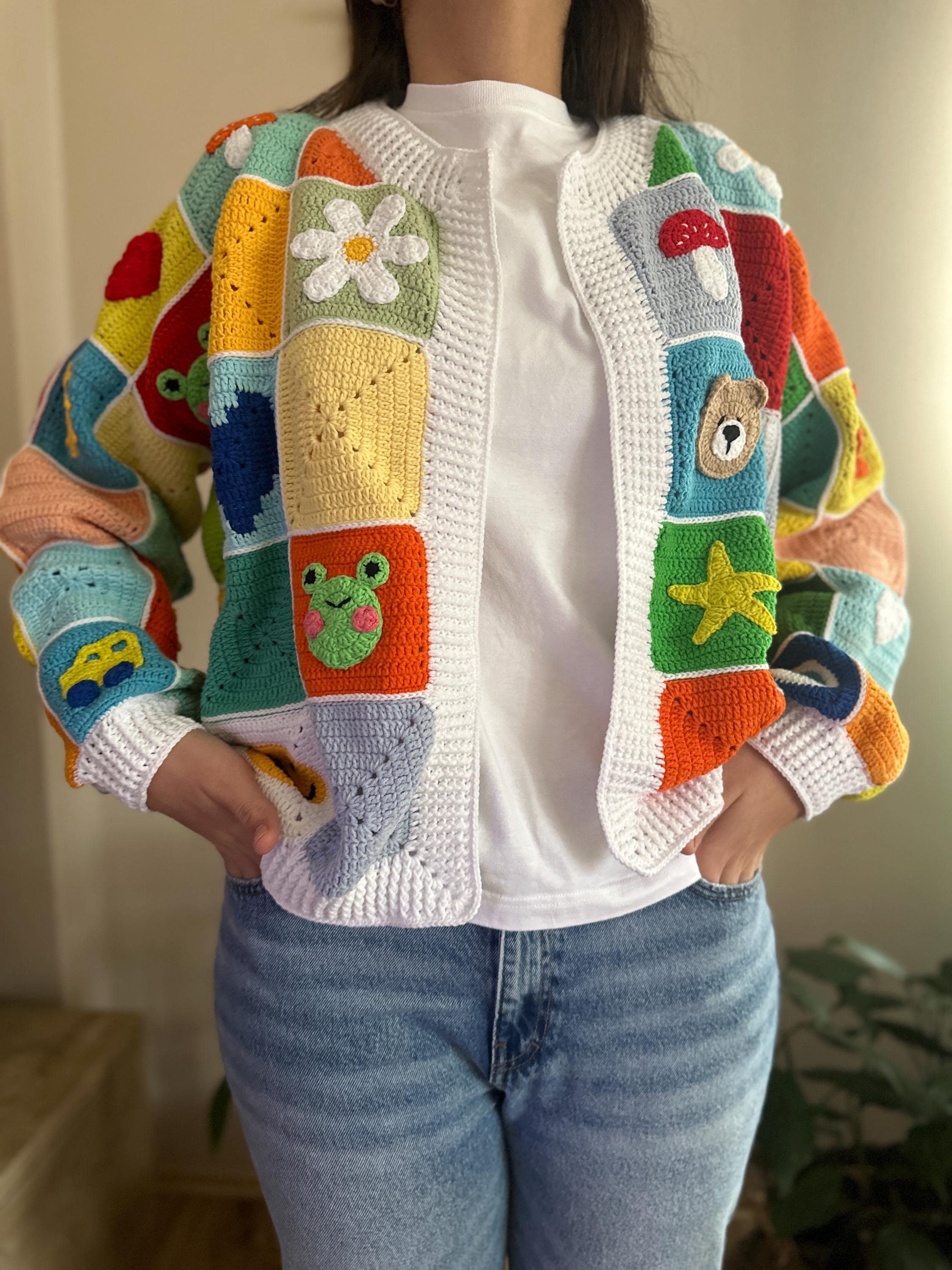 Crochet Patchwork Cardigan , Multicolor Jacket , Handknit