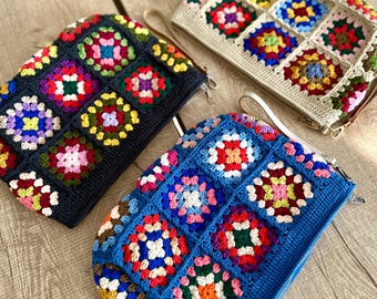 Crochet Colorful Clutch Bag , Boho Handmade Purse , Crochet Handbag