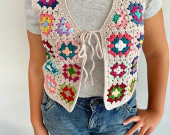 Crochet Bohemian Style Vest , Vintage Knitted Vest