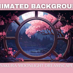 Sakura Moonlight Vtuber Room Animated Background for Twitch, Fantasy Stream Overlay, Glitter pngtuber Assets, Cute Girly Virtual Background